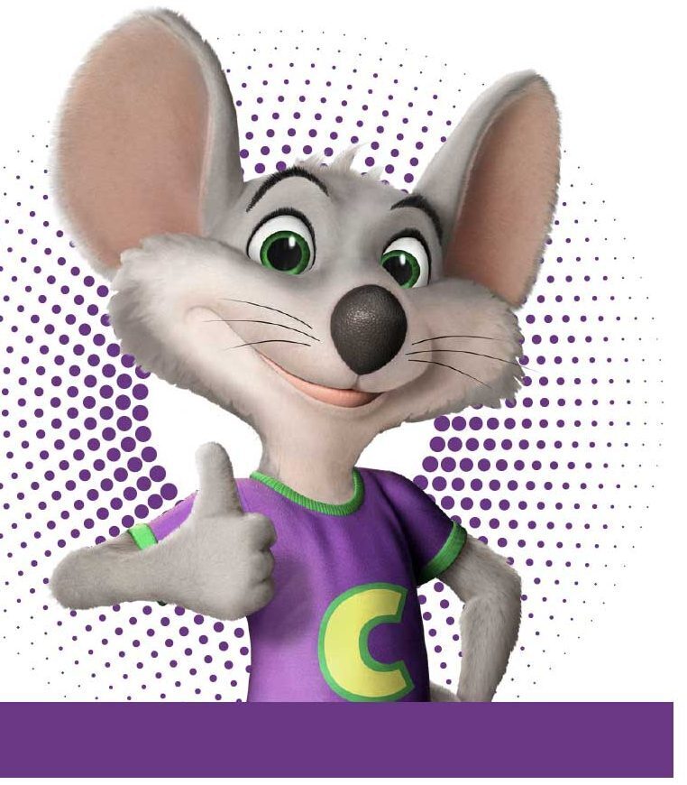 Animated Chuck E. Cheese character smiling and giving a thumbs-up