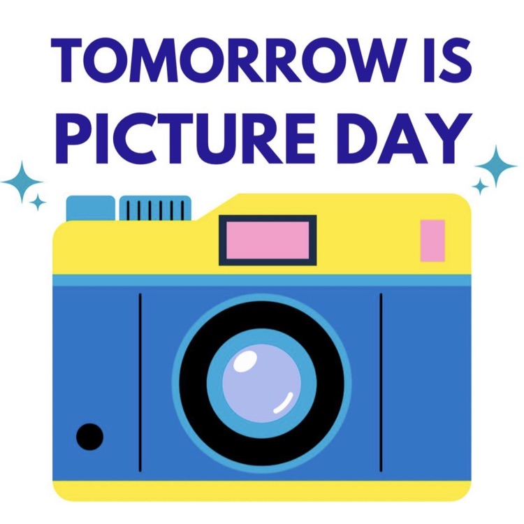graphic that says tomorrow is picture day with a camera image