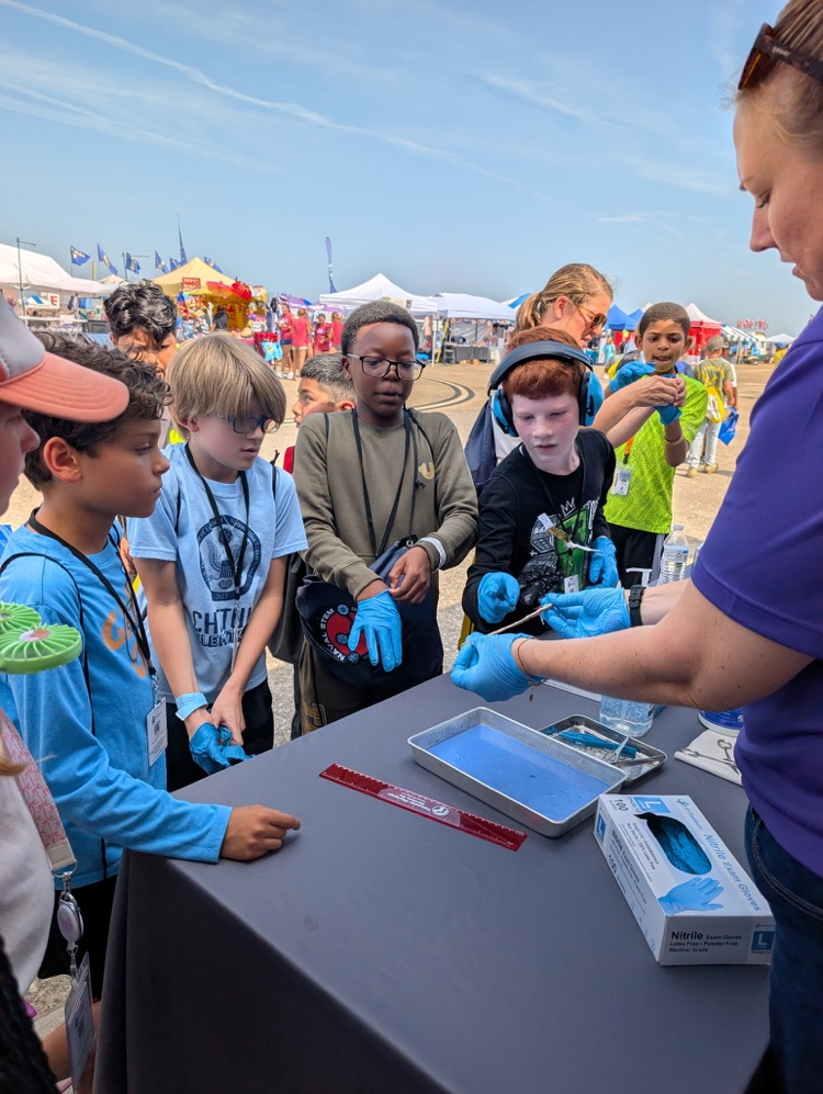 Students dissecting worms at the airshow