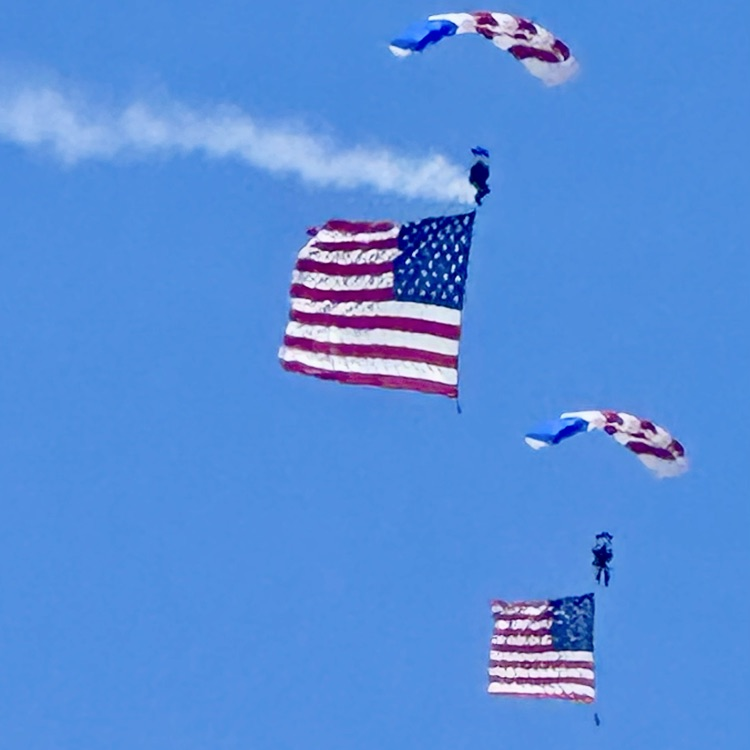Flags and air show performers