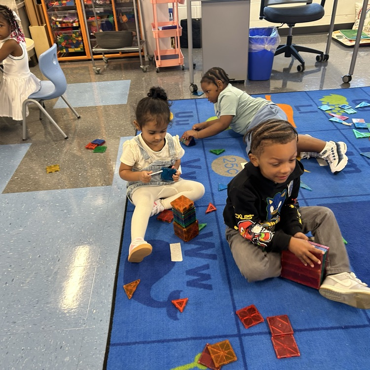 Students building with magnet blocks!