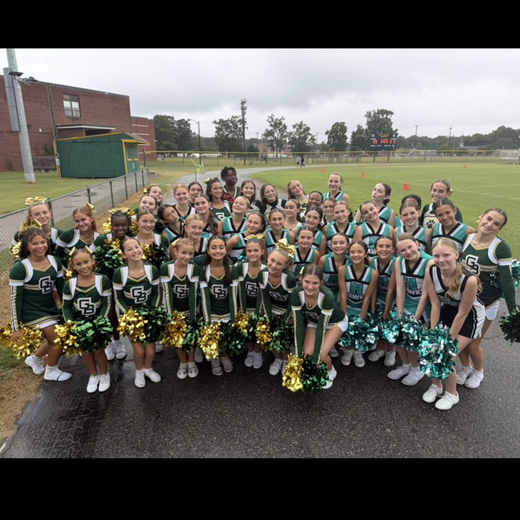 Hawk and Wildcat cheerleaders smiling for a picture before the game