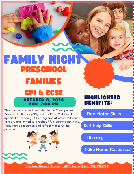 Family Preschool Night October 8th 6-7 PM