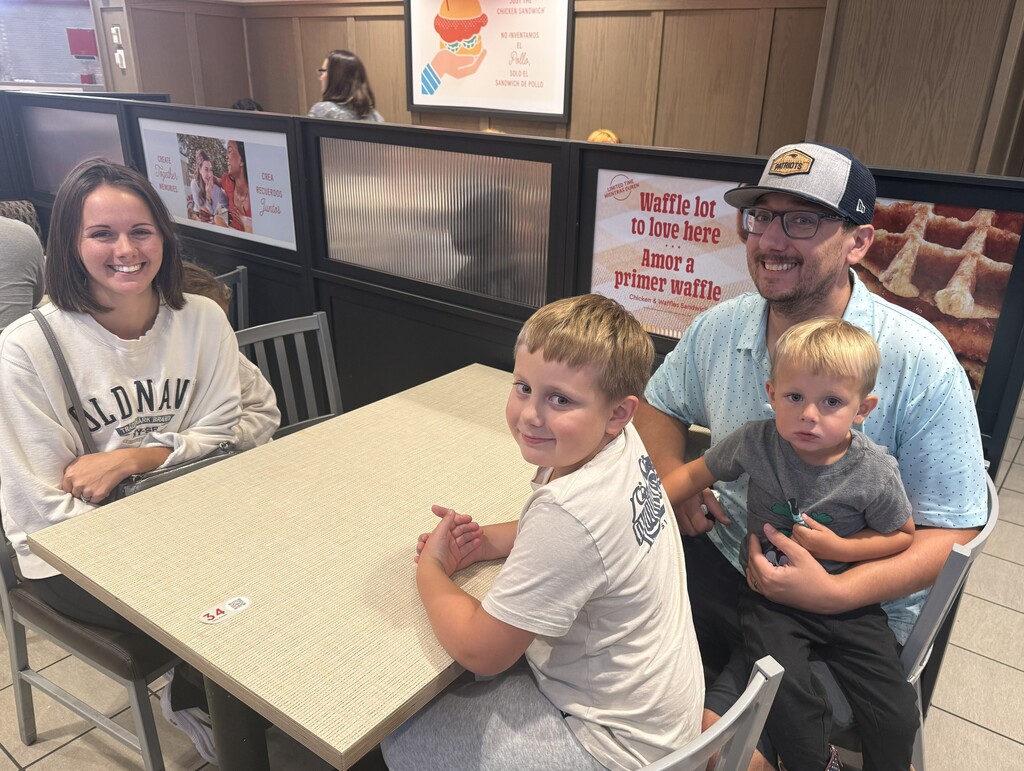 Family happy at chick-fil-a
