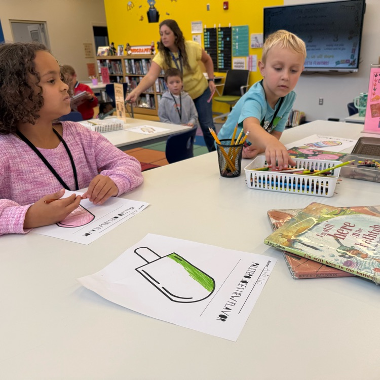 Students coloring in the library