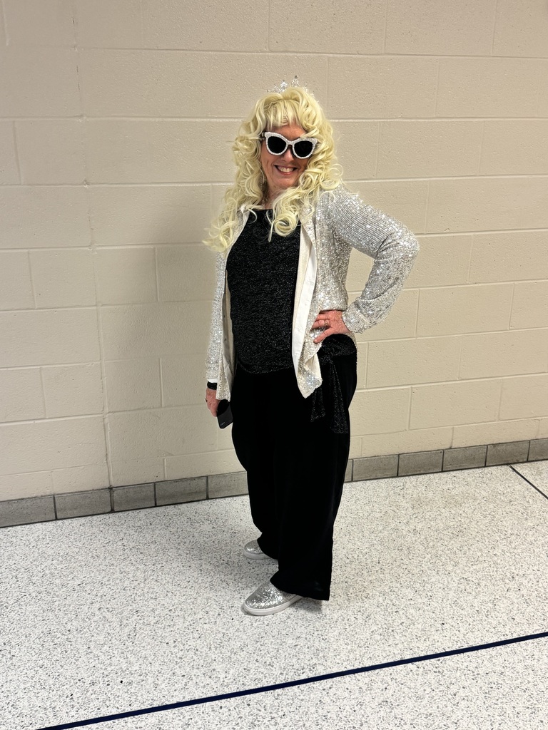 Mrs. Taylor dressed up as Dolly Parton on Dolly Day