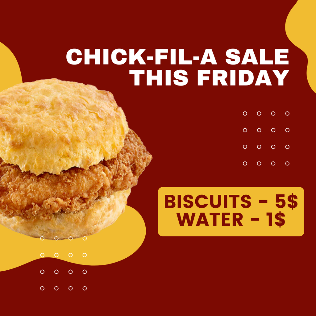 Leadership is serving up breakfast tomorrow! 🌟 $5 Chick-fil-A biscuits + $1 water right after Bell 1. Bring your dollars and start your day right! 🥳