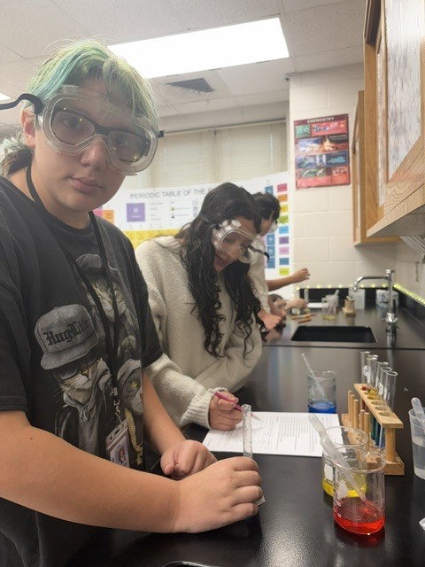 student looking inquisitively as she investigates the labwork