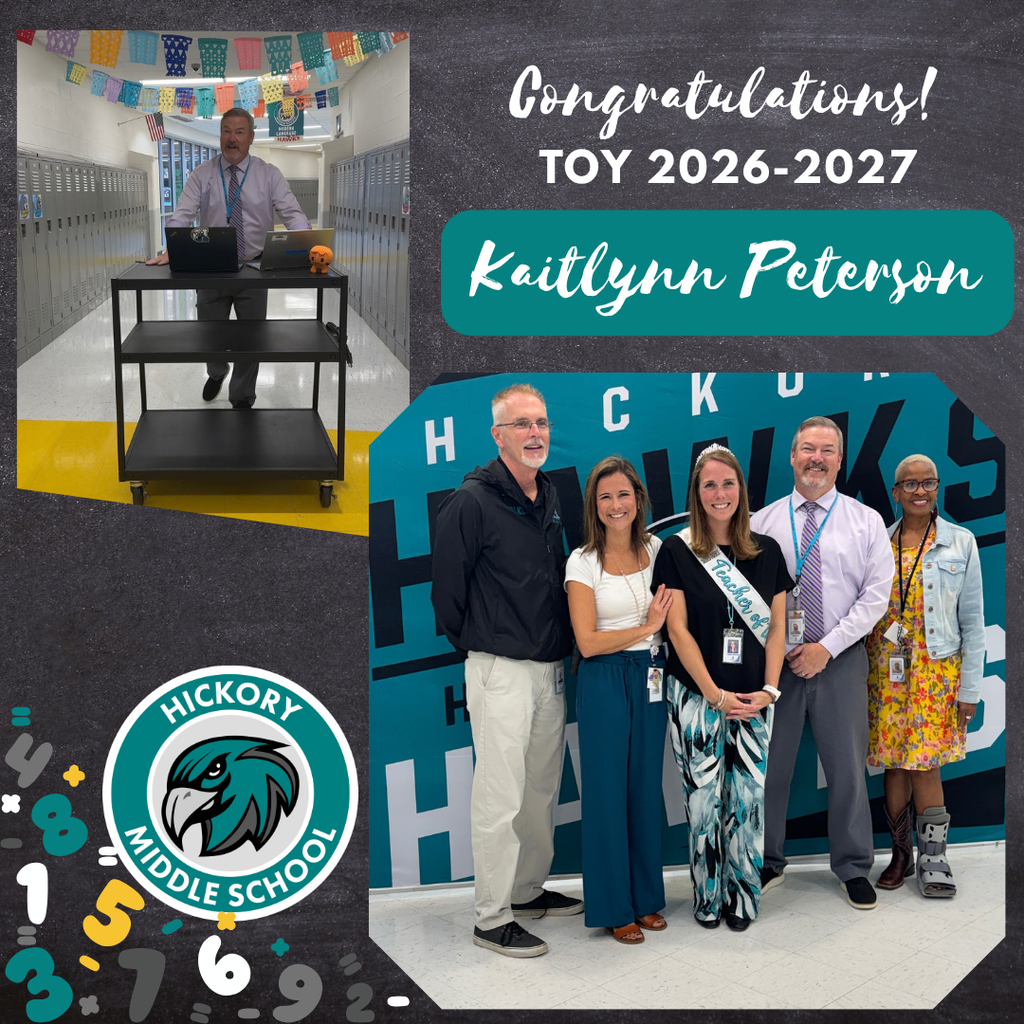 Our principal wheeling his cart while live streaming the results for teacher of the year and a picture with our admin team with the TOY