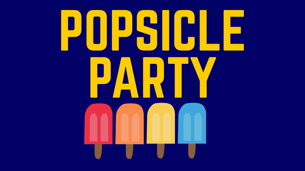 text that says popsicle party with images of popsicles