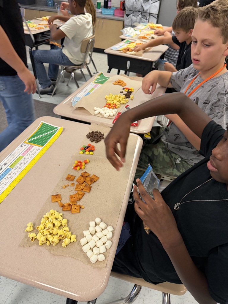 Students sorting items on their desks.