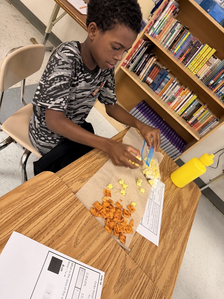 Student separating items from a mixture on his desk.