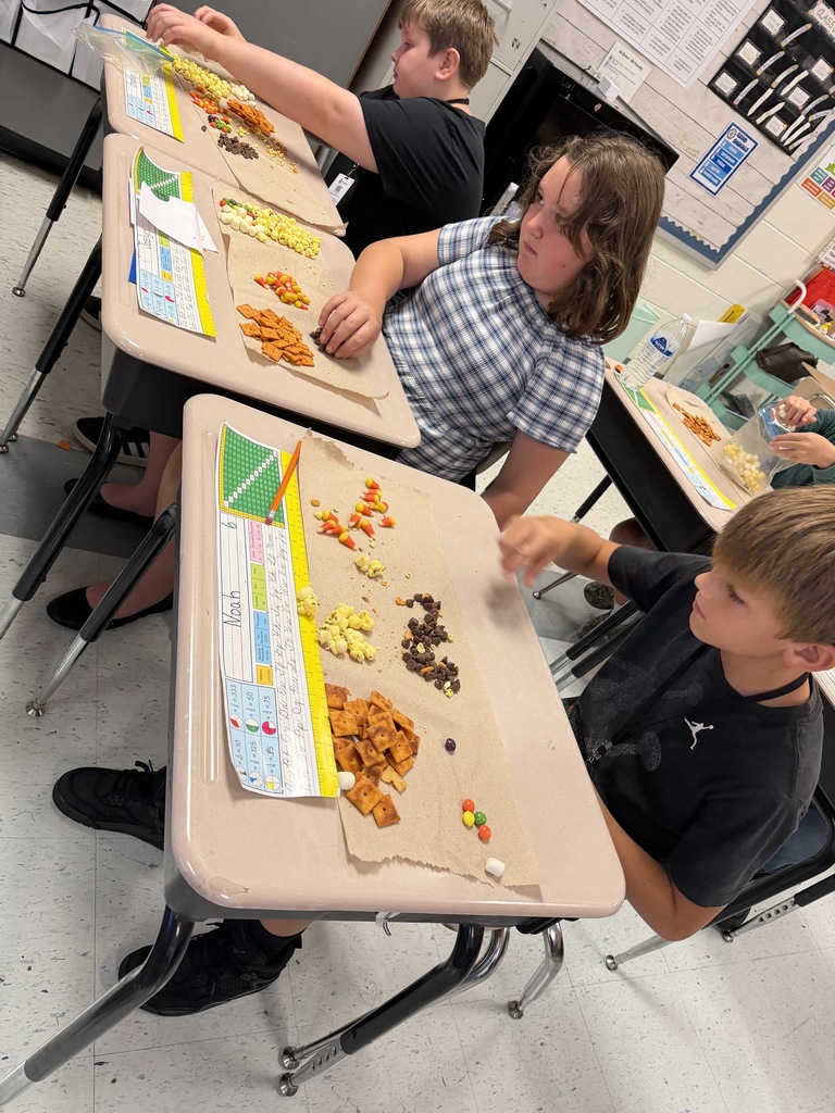 Students sorting items on their desks.