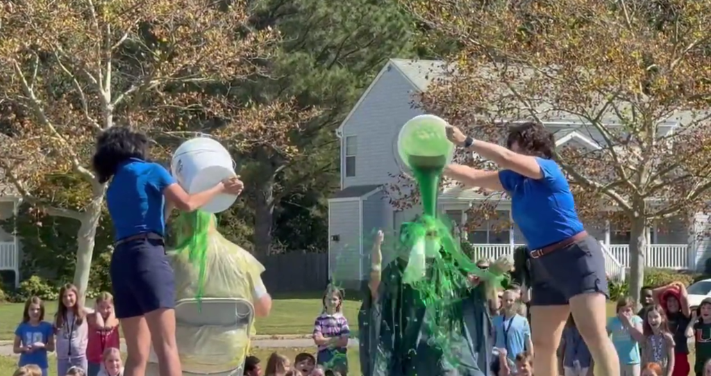 Boosterthon we met our goal and the reward was to slime the principal and assistant principal