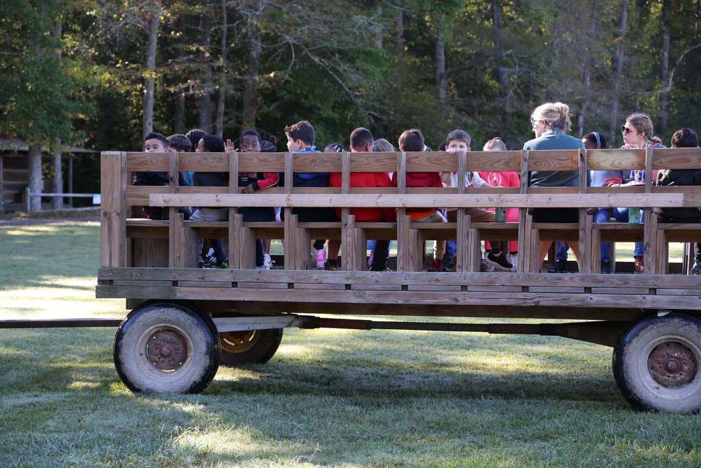 students look on from hay ride