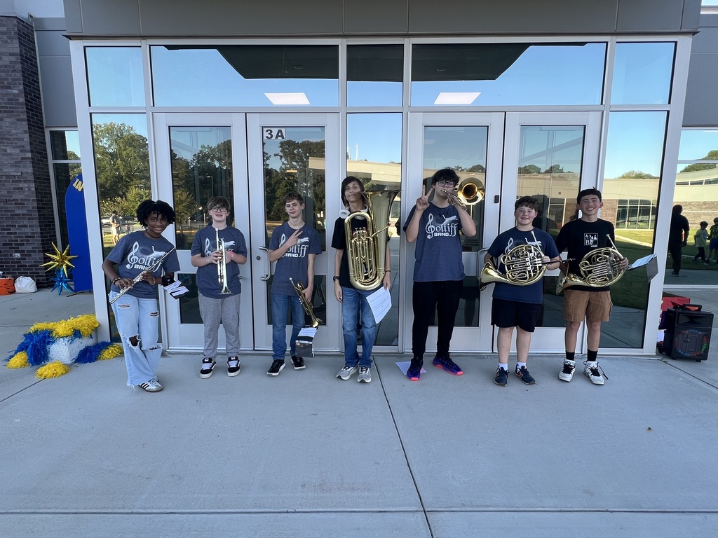 Band students with their instruments outside Chittum Elementary
