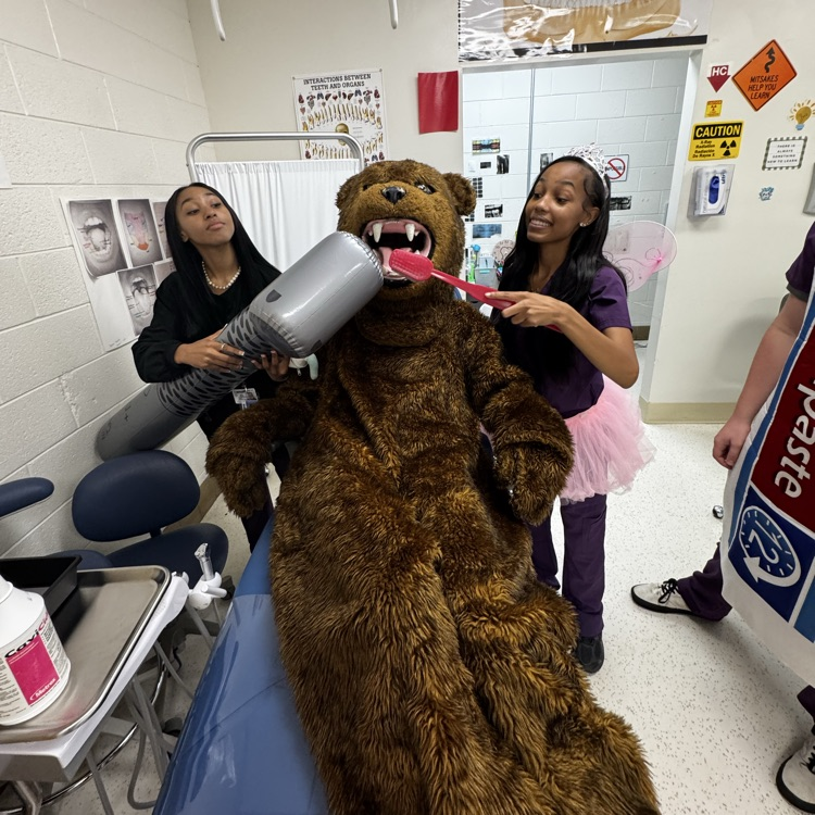 grassfield grizzly getting his teeth checked at the experience ccc open house. 