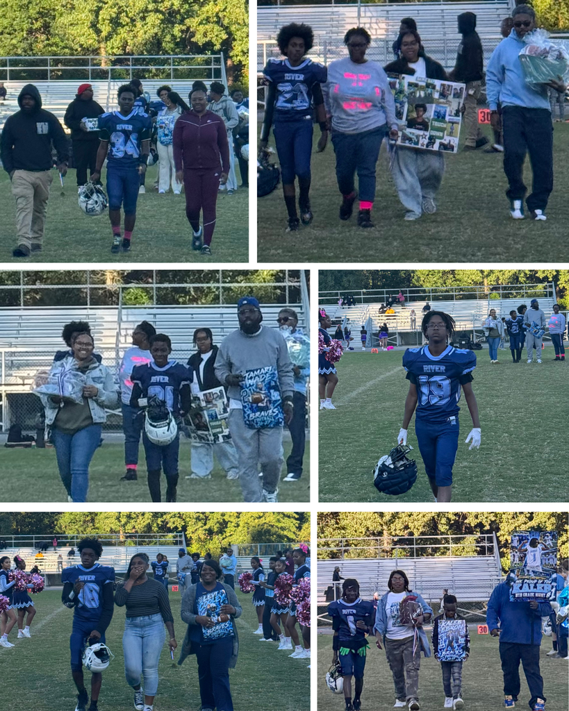8th grade football players and their families celebrating 8th grade night at the football game
