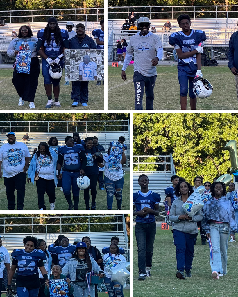 8th grade football players and their families celebrating 8th grade night at the football game