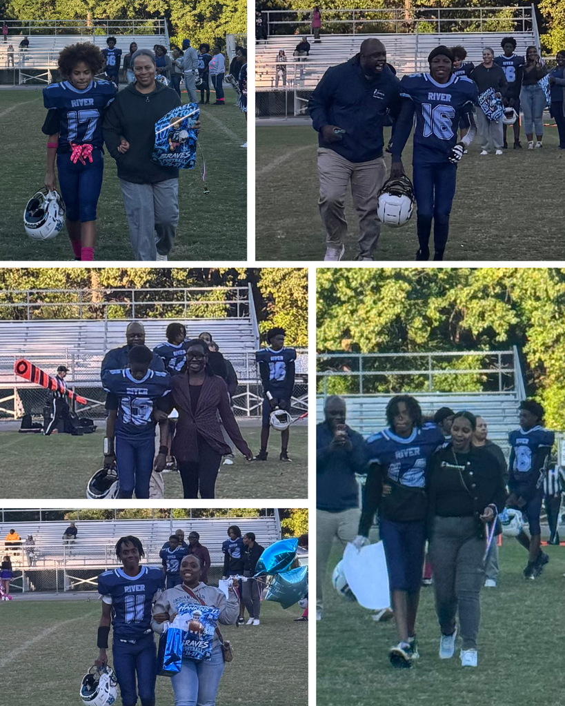 8th grade football players and their families celebrating 8th grade night at the football game