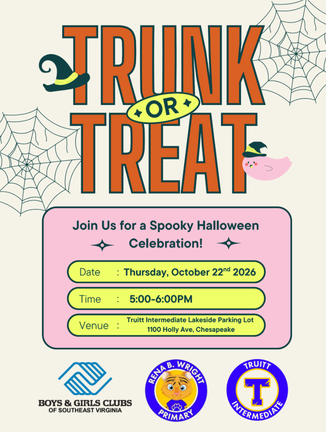 Trunk or Treat flyer Thursday Oct. 22nd from 5-6pm at Truitt Intermediate.