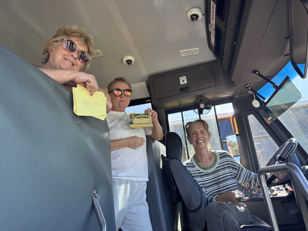 Some of our bus drivers posing proudly with the notes they were given by staff and students on Bus Driver Appreciation Day