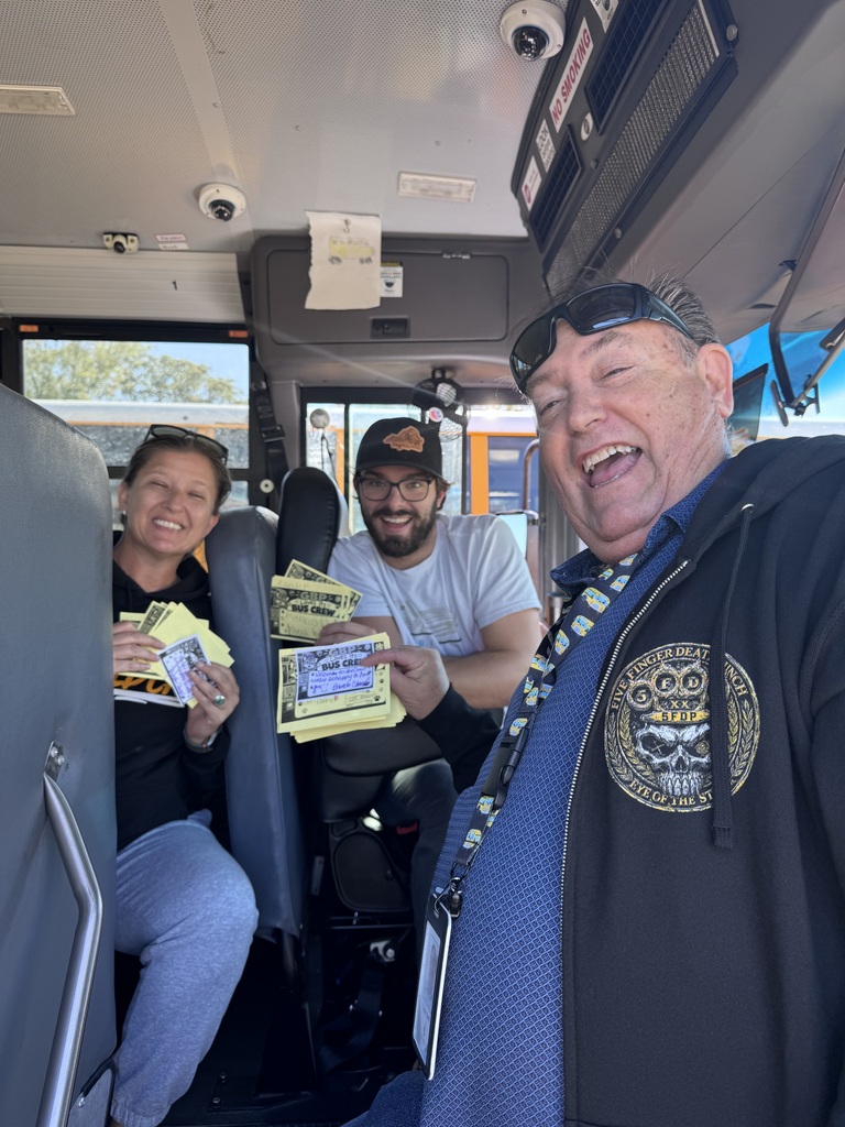 Some of our bus drivers posing proudly with the notes they were given by staff and students on Bus Driver Appreciation Day