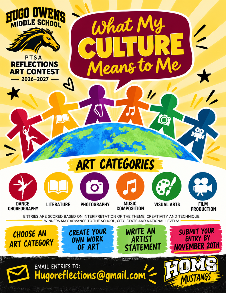 A flyer informing students to submit entries into the PTSA Reflections Art contest.