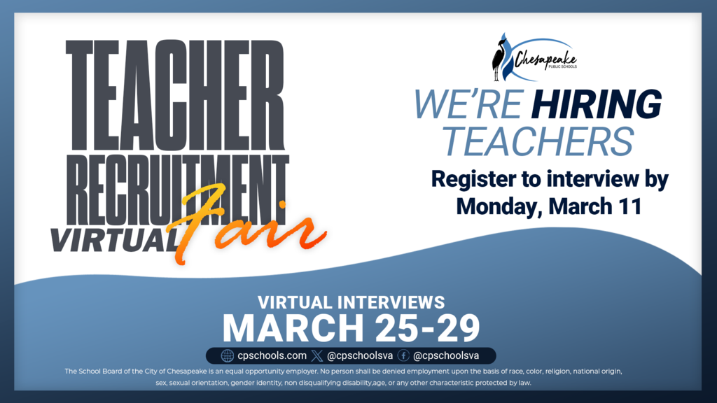 Virtual Teacher Recruitment Fair - Register to interview by Monday, March 11th
