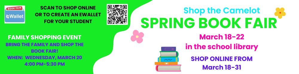 Camelot's spring book fair flyer