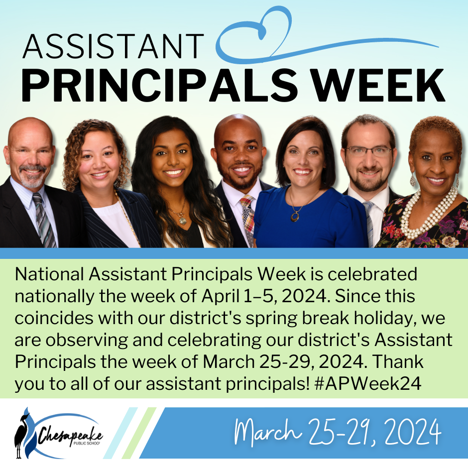 Assistant Principals Week is celebrated nationally the week of April 1-5, 2024. Since this coincides with our district's spring break holiday, we are observing and celebrating our district's Assistant Principals the week of March 25-2029, 2024. Thank you to all of our assistant principals! #APWeek24 Seven assistant principals smiling.
