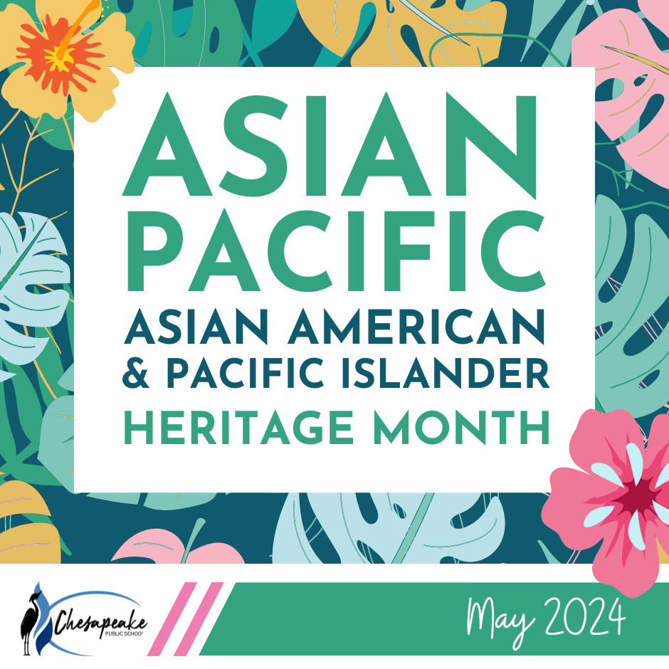 Asian Pacific Asian American & Pacific Islander Heritage Month. Pastel colored flowers and ferns. May 2024
