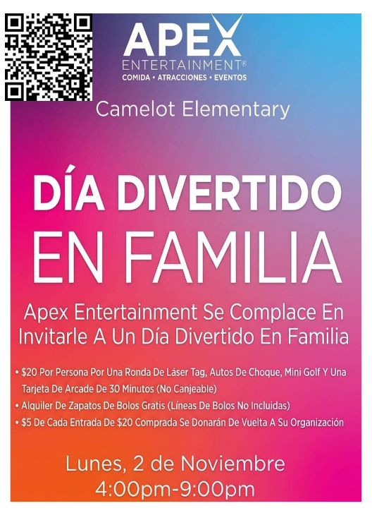 Spanish version of the APEX Family Fun Day flyer