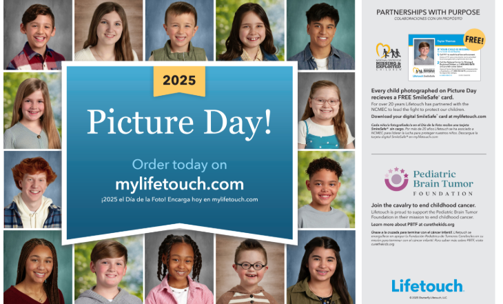 Flyer for Great Bridge High School Picture Day. Picture Day is scheduled for Tuesday, September 23rd, and Wednesday, September 24th. Families are directed to order online at mylifetouch.com using Picture Day ID EVTY98K3PV. The flyer shows six picture package options ranging from $46.99 to $8.99, with various photo sizes included in each. Add-ons are available for $9 to $12, including individual prints and popular combinations. Optional enhancements include retouching and adding a student’s name and grade for $8 each. The flyer displays sample student portraits with background options, ordering instructions, and a QR code for quick access. A section on the right provides an order form to mark selected packages, add-ons, and enhancements, along with spaces for student information and payment details.