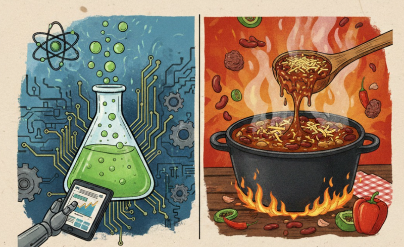 A chili and a robot and a beaker