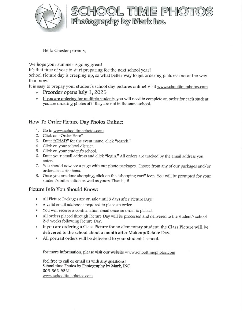 Picture Day Information