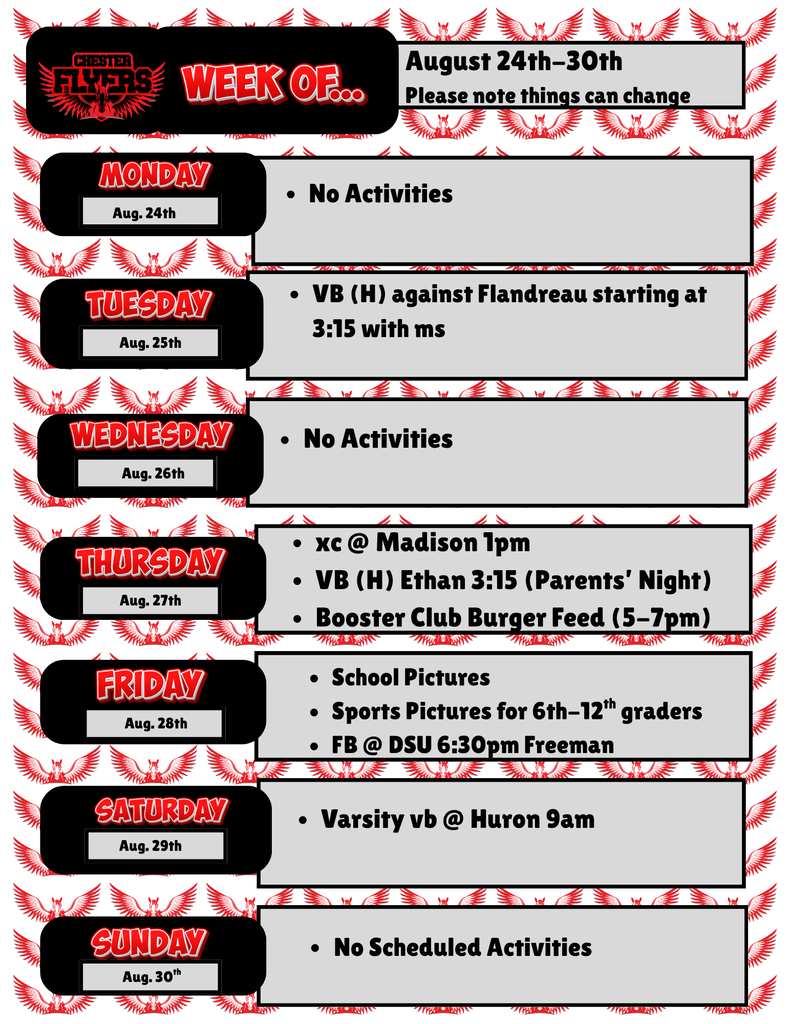 August 24th-30th activities