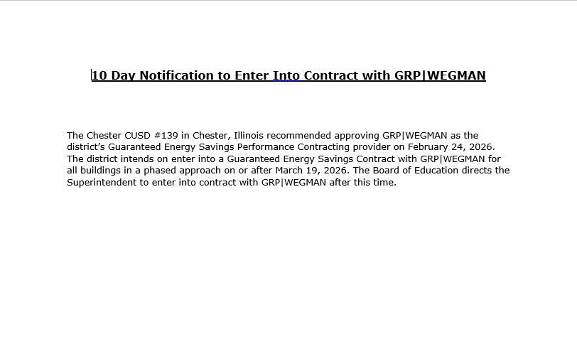 10 Day Notification to Enter Into Contract with GRP/Wegman