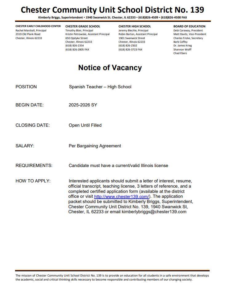 Spanish Teacher job vacancy