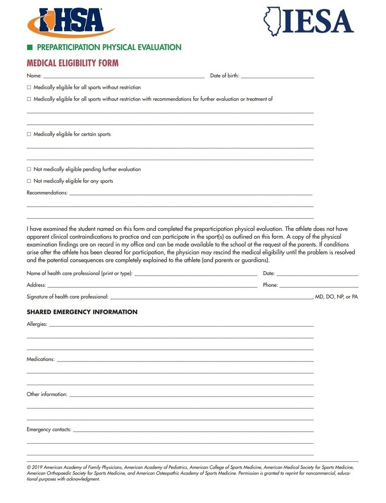 Sports Physical Form (page 1)