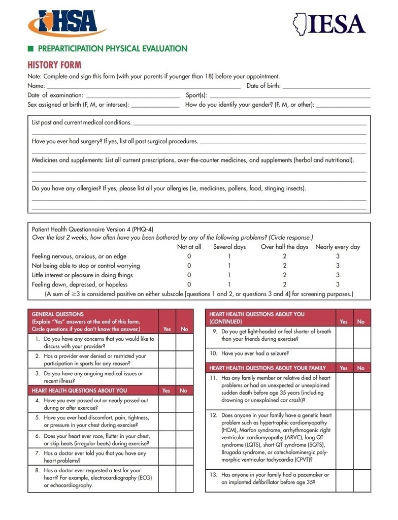 Sports Physical Form (page 2)