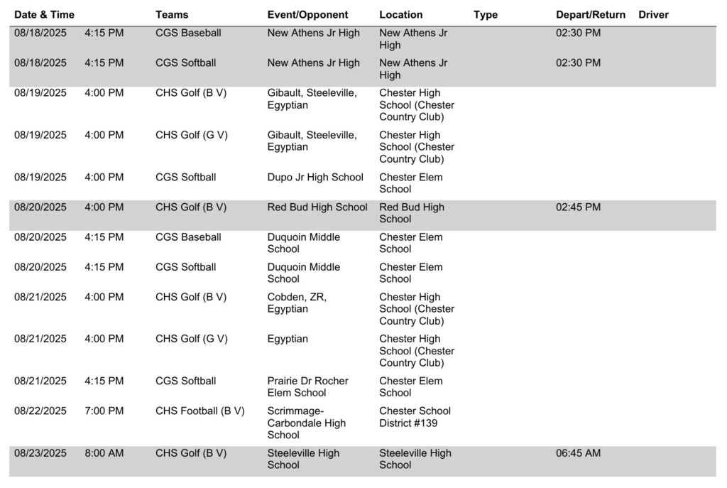 CGS & CHS Sports Schedules