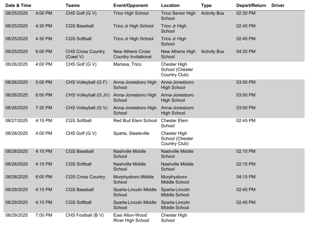 CGS & CHS Sports Schedules