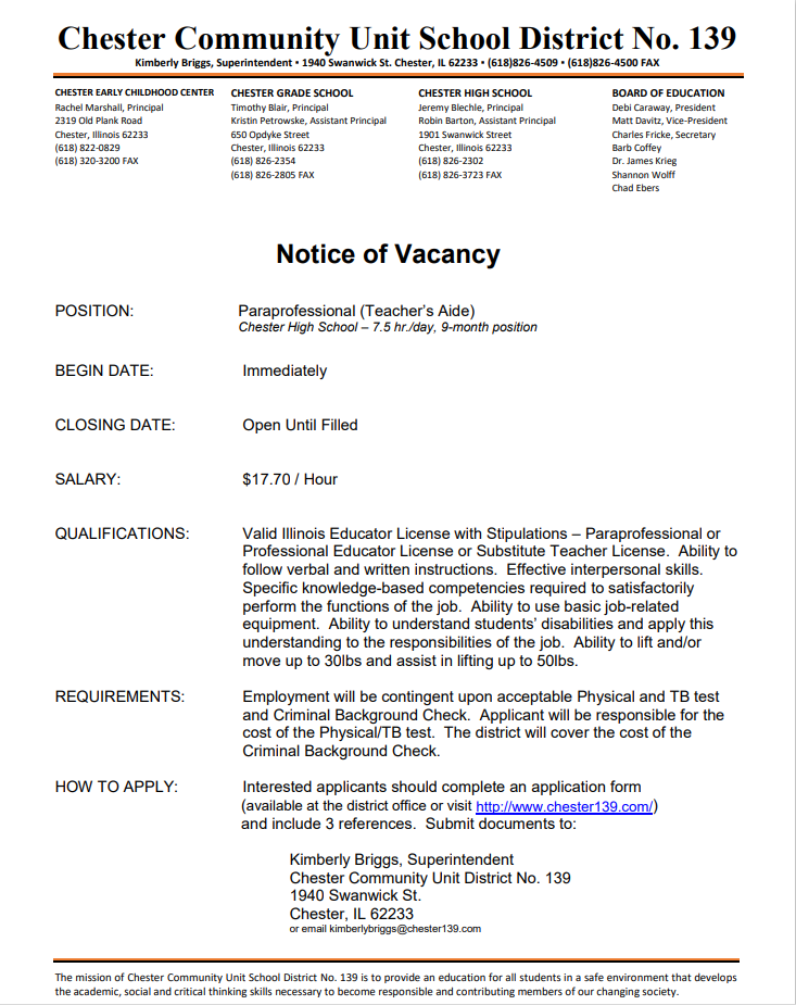 High School Para needed