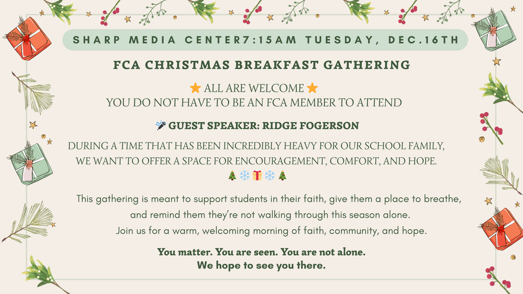 CHS: FCA Christmas Breakfast Gathering 12/16/25
