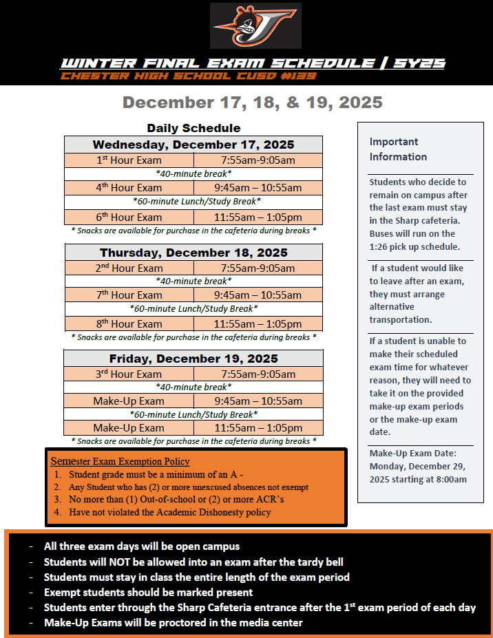 CHS WINTER 2025 EXAM  DETAILS