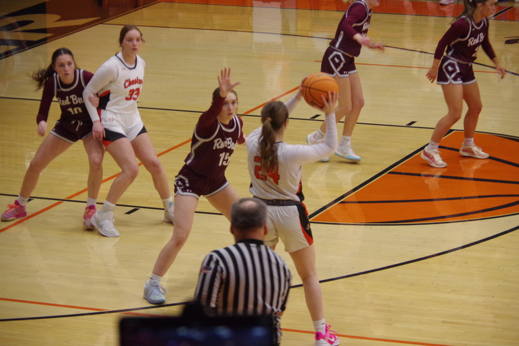 Photo 3 Lady Jackets vs Red Bud Stumpe looks for an open man