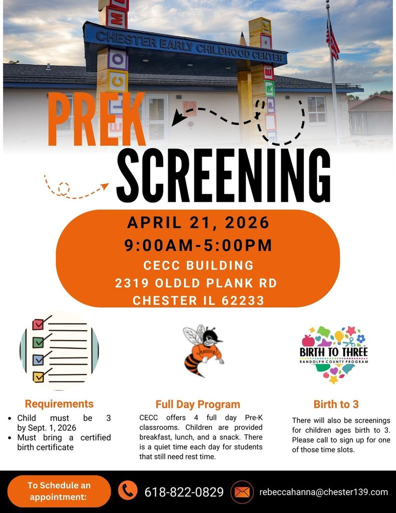 PreK Screening April 21, 2026 9 am-5 pm at the CECC building