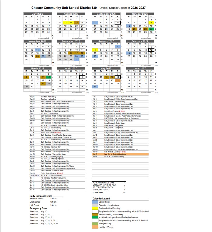 2026-2027 School Calendar