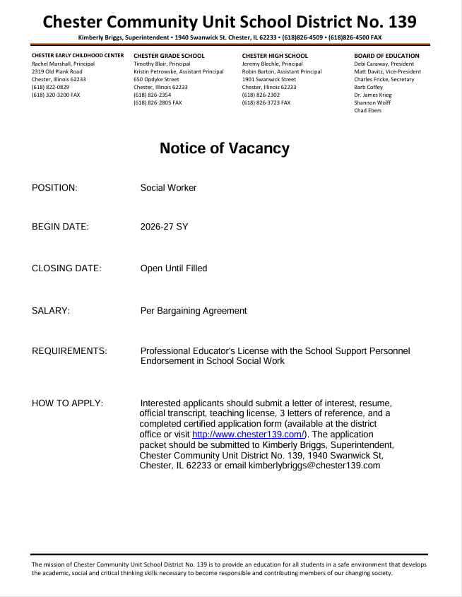 Social Worker vacancy